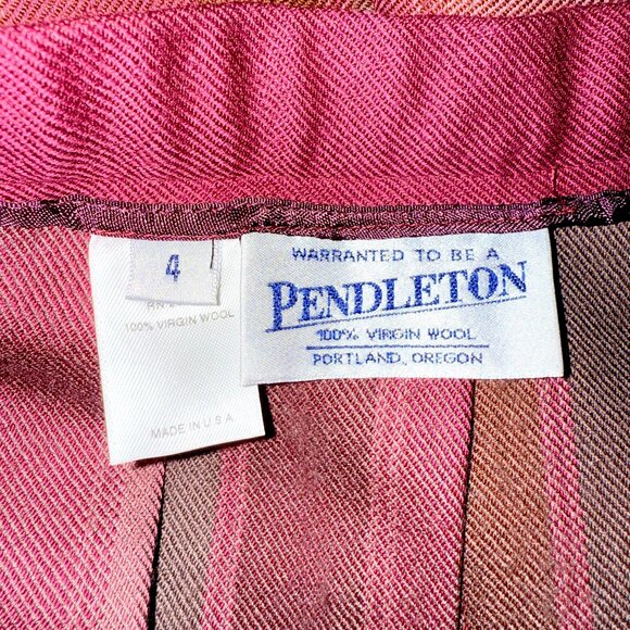 Vintage Pendleton 100% Virgin Wool Magenta Plaid Pleated Midi Skirt Size 4 - Picture 12 of 14